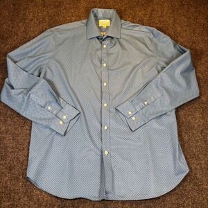 CONSTRUCT Mens Slim Fit Dress Shirt Blue Geometric Pattern 4 Way Stretch XL